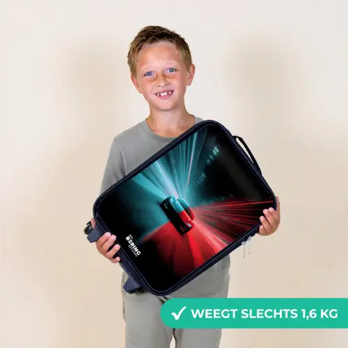 Sportwagen - Lichtstralen - Neon - Blauw Kinderkoffer - Zwart klein -sfeer4_NL