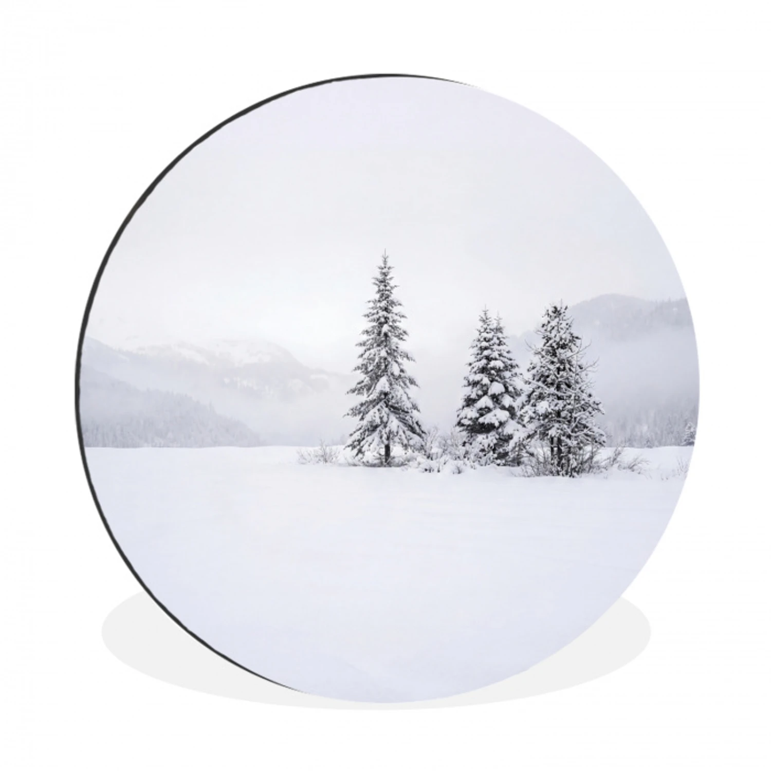 Fijnsparren - Sneeuw - Winter - Landschap - Stilte Wandcirkel aluminium klein -3d