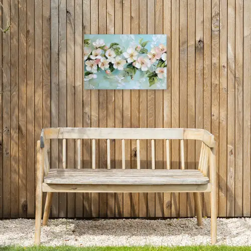 Bloesem - Bladeren - Lichtblauw Tuinposter op houten frame 2 cm dik klein -sfeer4