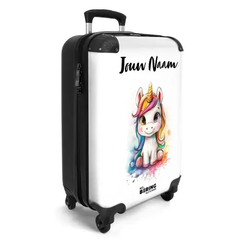 Witte Eemhoorn met Kleurrijke Manen en Verfspatten NBS - Handbagage koffer - Kinderen Unisex middel -productfoto_3d