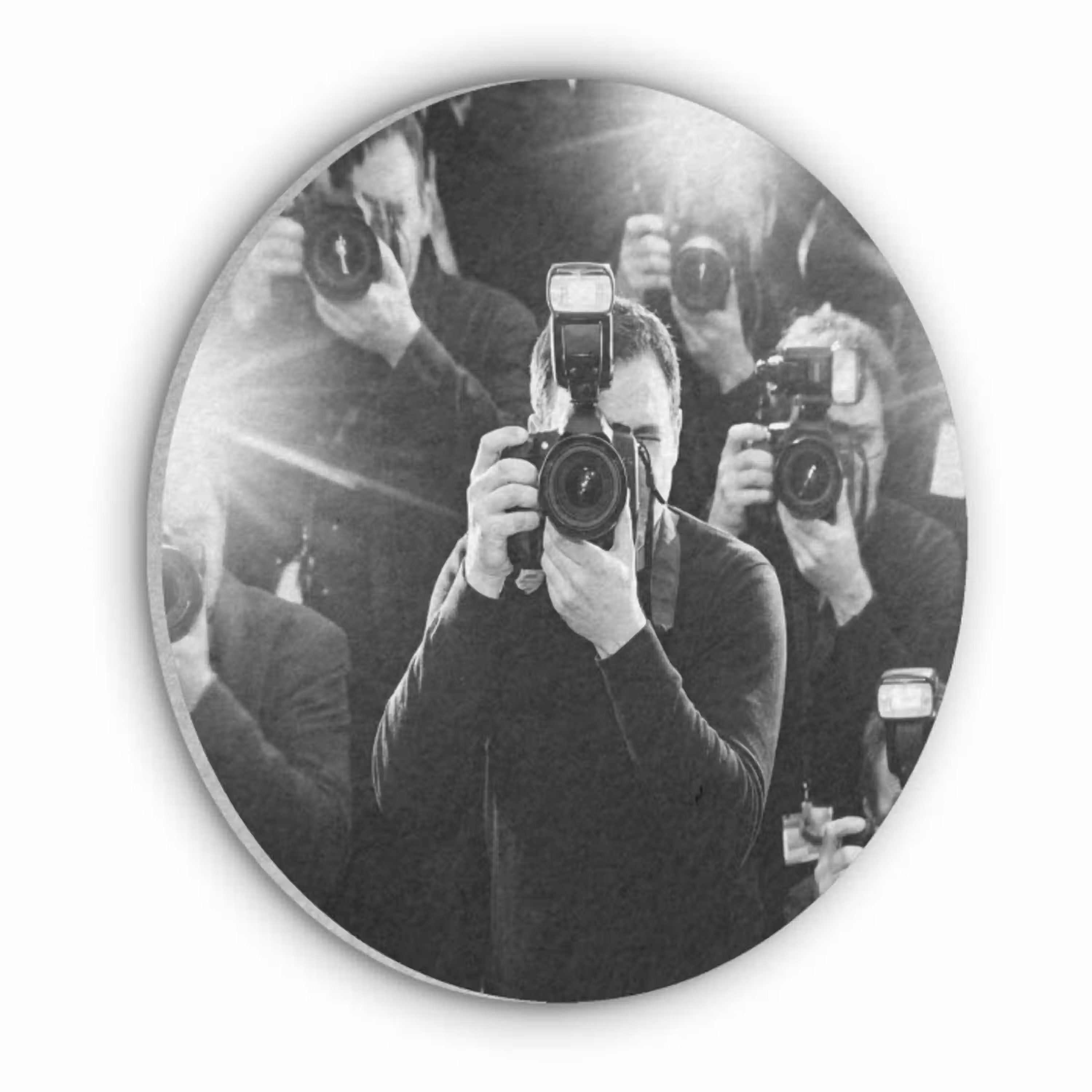 Mensen - Camera - Flitslicht - Zwart-wit - Media Akoestische PET Vilt - Rond klein -3d