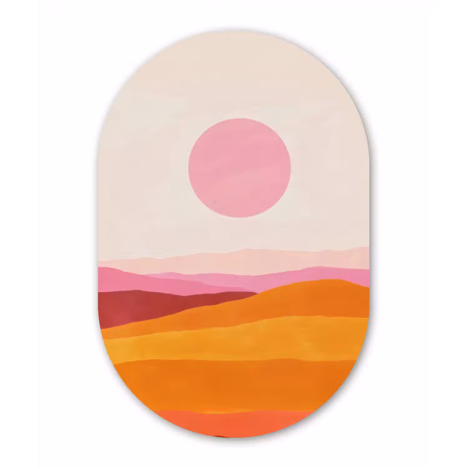 Glasbild Oval - Hügel - Orange - Sonne - Abstrakt