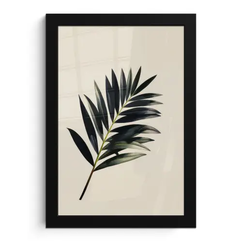 Palmblad - Subtiel - Groen - beige fotolijst zwart zonder passe partout klein -3d