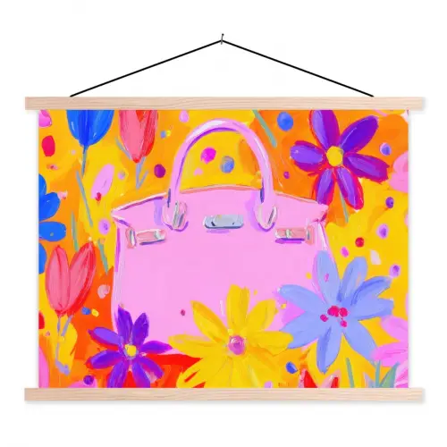 Tas - Roze - Bloemen textielposter latten blank klein -3d