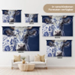 Koe - Delfts - Blauw - Artistiek Wandkleed katoen klein -tsfeer8_DE