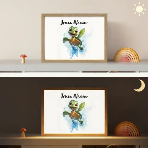 Schildpad - Water - Groen Light Box met batterij (Wandlamp kind) middel -sfeer3_kind
