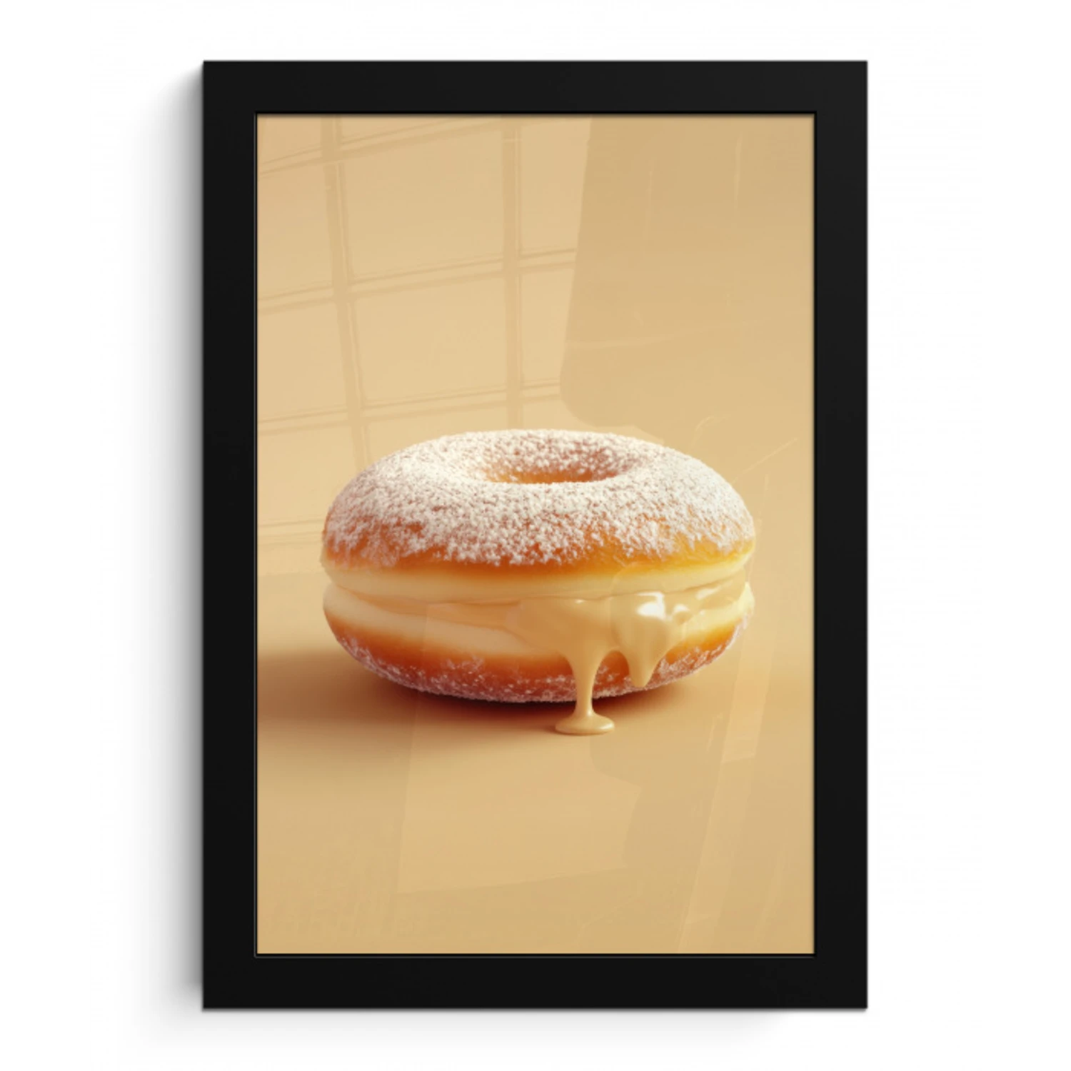 Donut - Romig - Poedersuiker - Beige fotolijst zwart zonder passe partout klein -3d