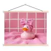 Badeend -Strik - Roze textielposter latten blank klein -3d