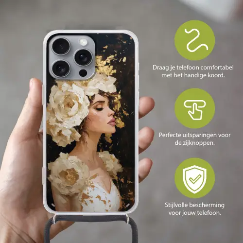Abstract - Vrouw - Bloemen - Wit Hoesje iPhone 16 Pro Max met koord klein -sfeer2_NL
