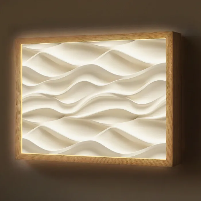 Lijnen - Golvend - Crème Light Box met batterij (Wandlamp) middel 907 -z3d_website
