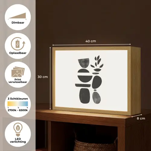 Japandi - Zwart - Abstract Light Box met batterij (Wandlamp) middel -USP_websiteoverzichtNL