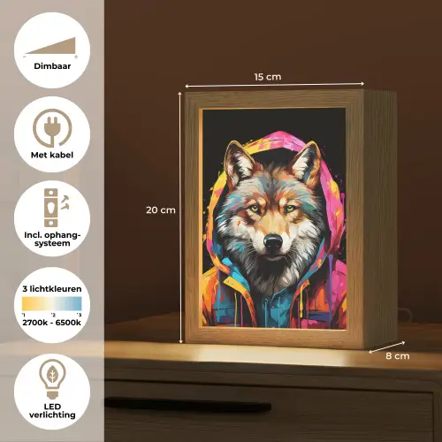 Graffiti - Wolf - Jas - Zwart Light Box met kabel (Tafellamp) klein -USP_NL