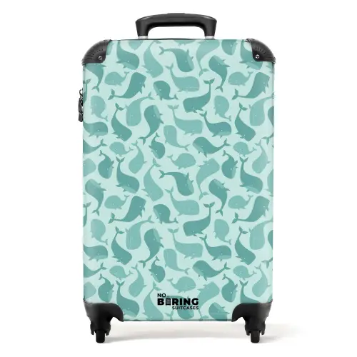 Walvissen patroon blauw groen NBS - Handbagage koffer - Kinderen Unisex middel -productfoto_recht