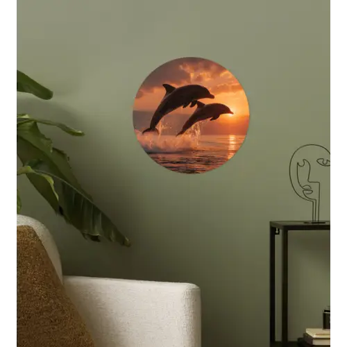Dolfijnen - Zee - Realistisch Wandcirkel behangsticker klein -sfeer2