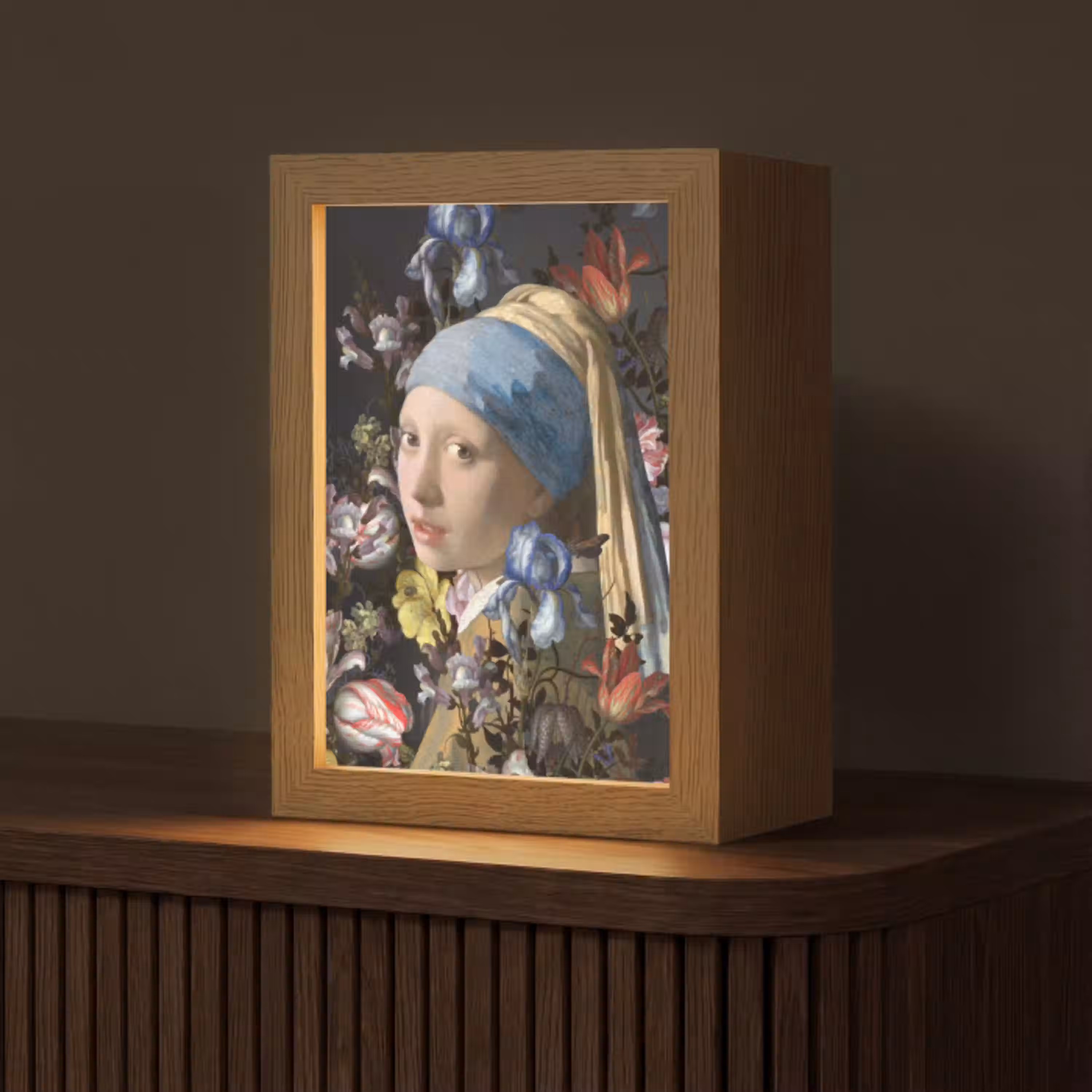 Meisje met de parel - Johannes Vermeer - Bloemen Light Box met kabel (Tafellamp) klein -z3d_website