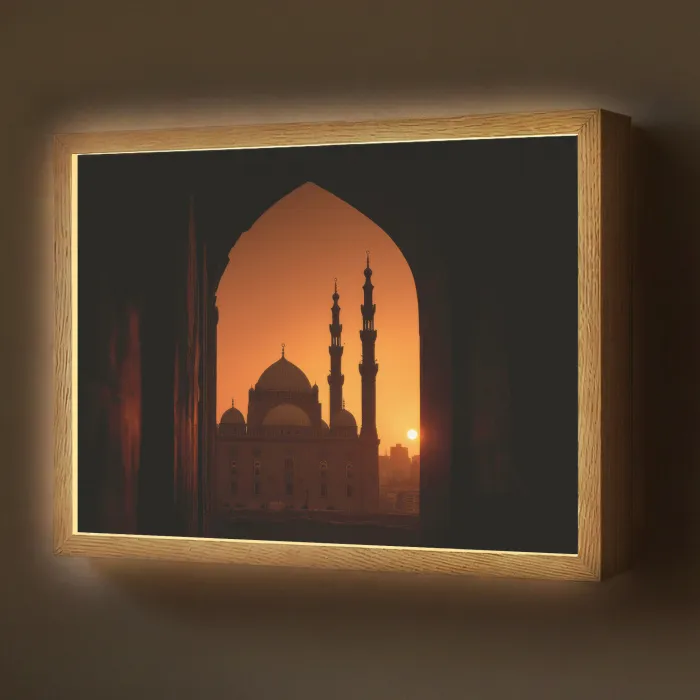 Moskee - Oranje lucht - Islamitisch Light Box met batterij (Wandlamp) middel -z3d_website