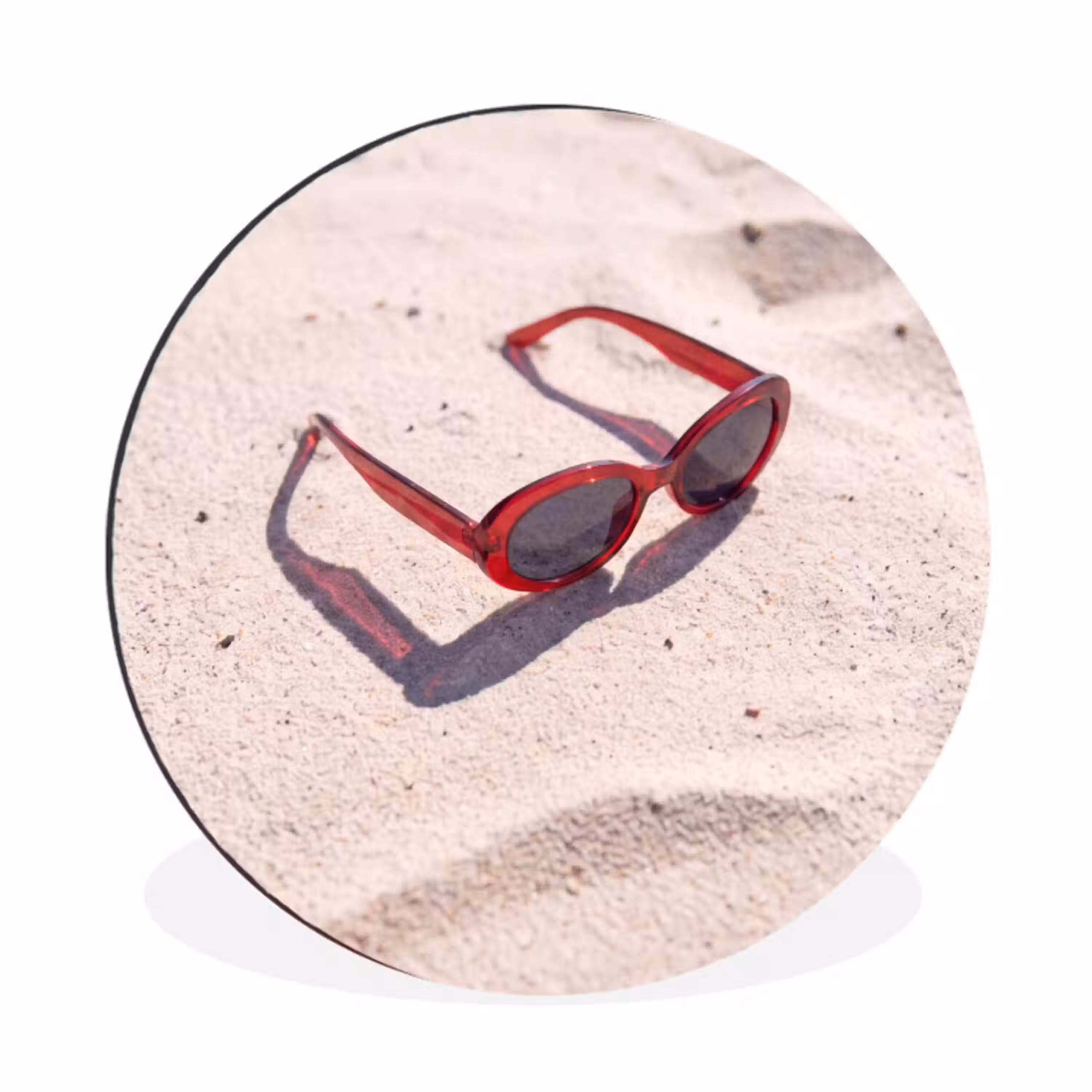Zonnebril - Strand - Vakantie - Rood Wandcirkel aluminium klein -3d