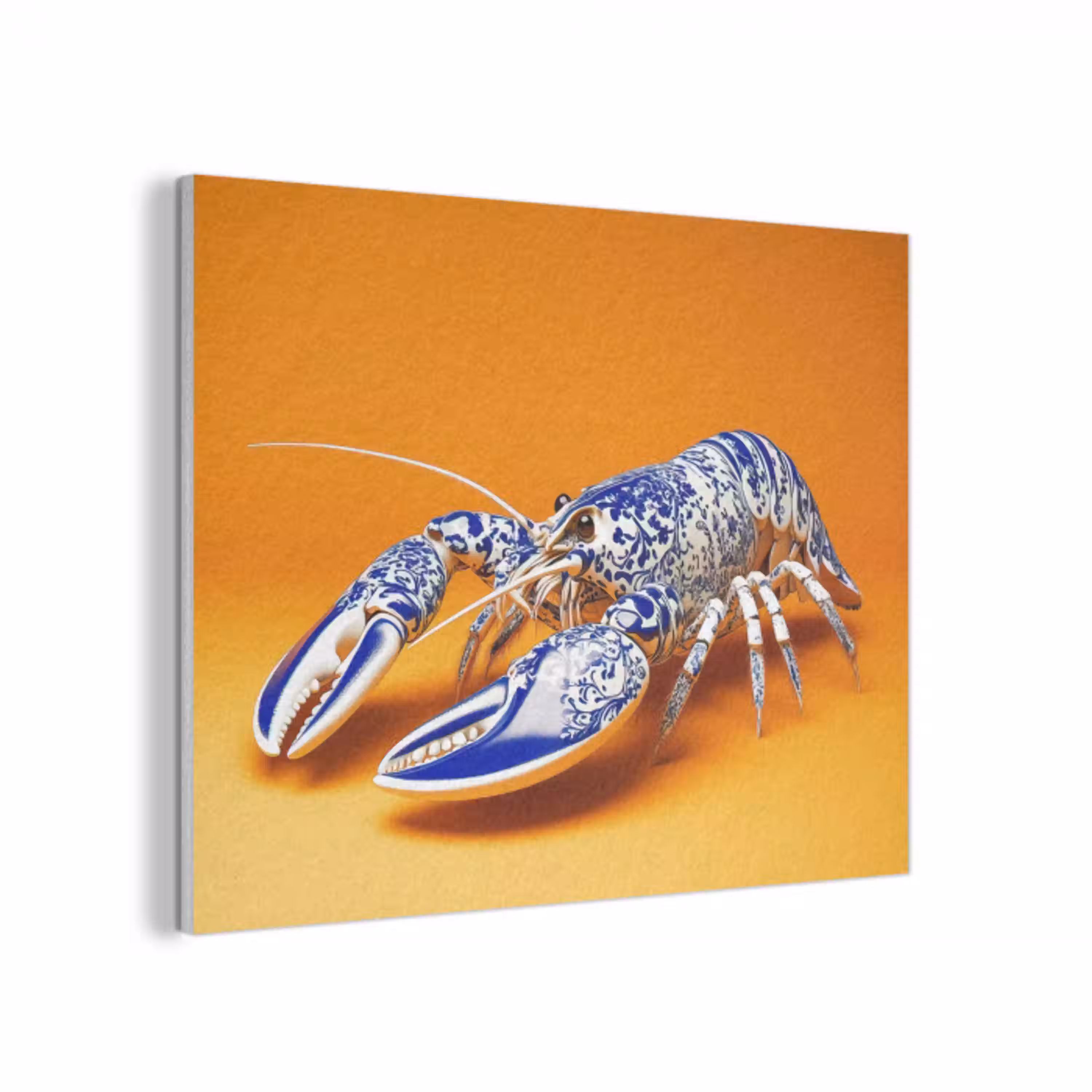 Kreeft - Delftsblauw - Schild - Stoer - Oranje PET vilt klein -3d