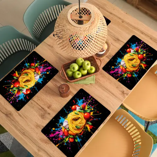 Spaghetti - Graffiti - Verf - Kleurrijk - Eten - Modern Placemat vinyl groot -zzsfeer5_Kitchenyeah-website