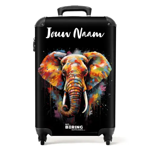 Olifant Versierd met Kleurrijke Spetters NBS - Handbagage koffer - Kinderen Unisex middel -productfoto_recht