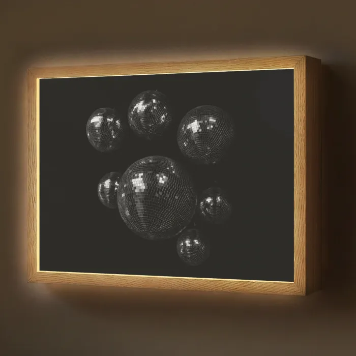 Discoballen - Minimalistisch - Zwart Light Box met batterij (Wandlamp) middel -z3d_website