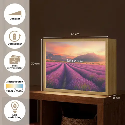 Lavendelveld - Quote - Zonsondergang Light Box met batterij (Wandlamp) middel -USP_websiteoverzichtNL
