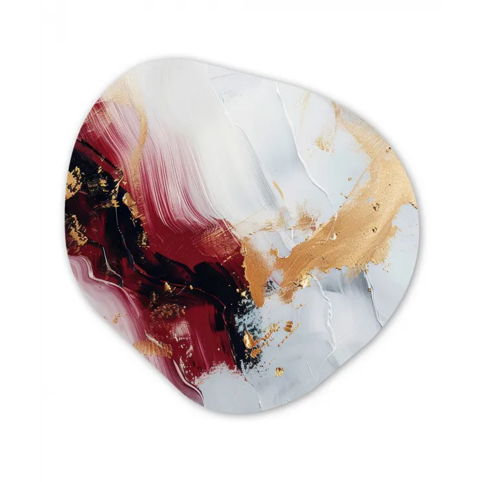 Rood - Abstract - Goud - Modern Wandcirkel Organisch Forex 3mm klein -3d