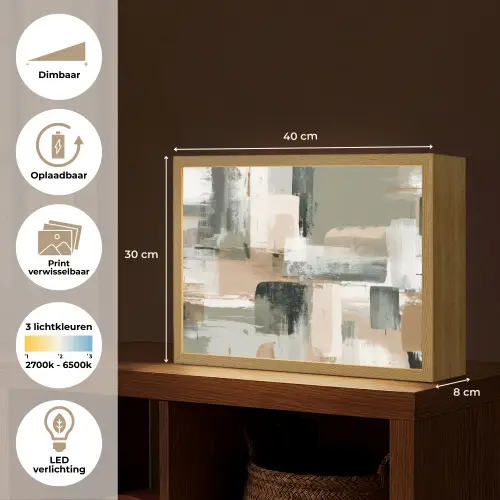 Penseelstreken - Abstract - Aardetinten Light Box met batterij (Wandlamp) middel -USP_websiteoverzichtNL