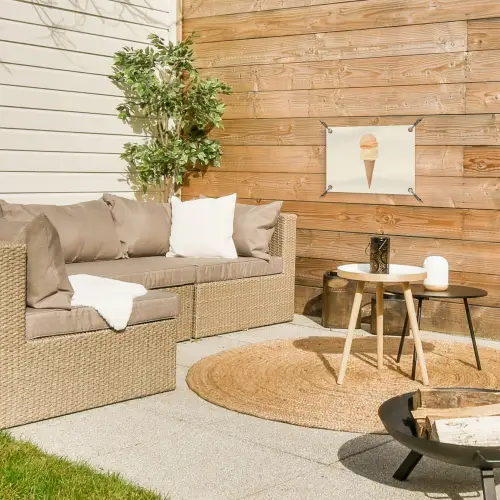 Minimalistisch - Schepijs - Hoorntje - Beige tuinposter los doek klein -sfeer4