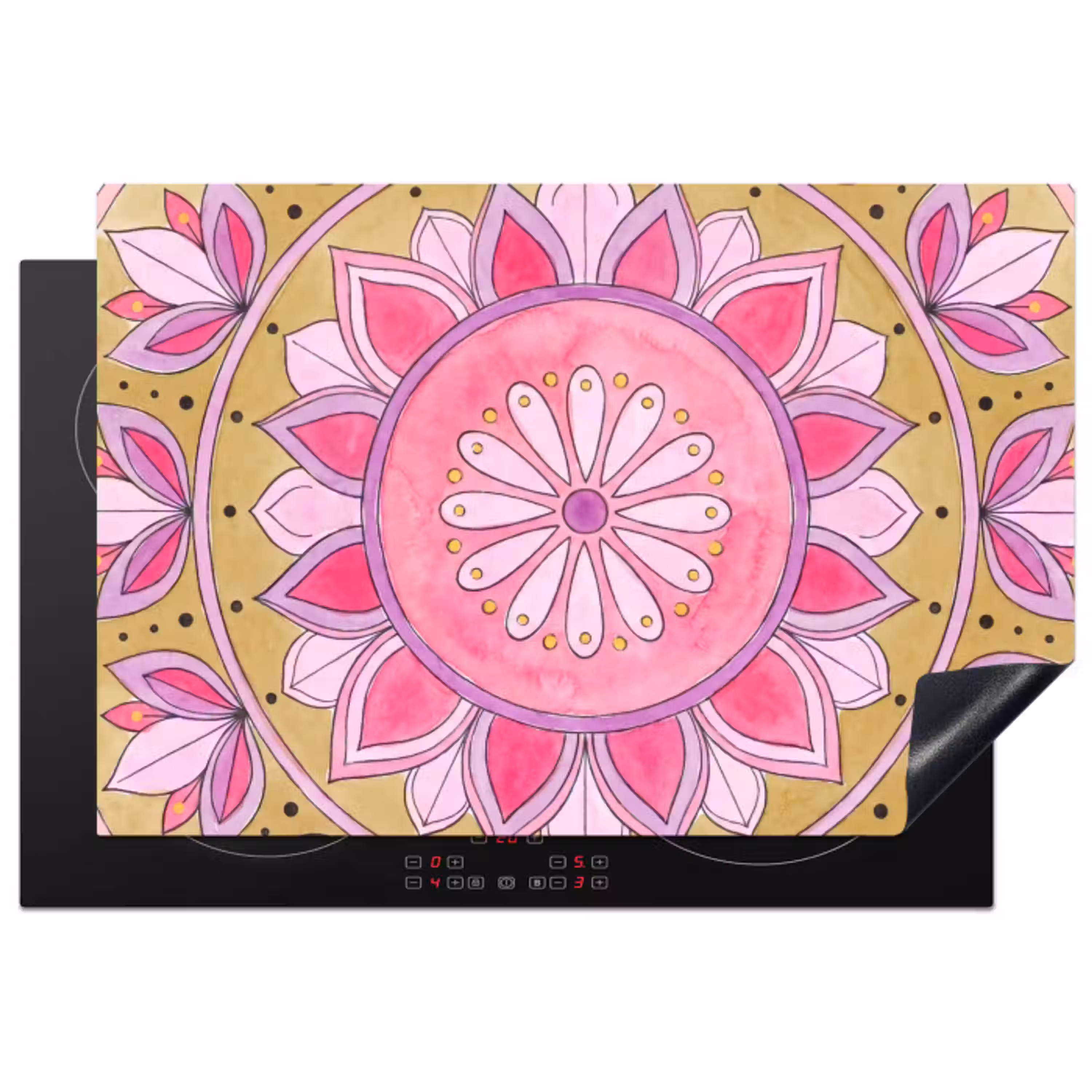 Mandala - Patroon - Kunst - Aquarel - Roze Inductie beschermer vinyl 3mm klein -3d