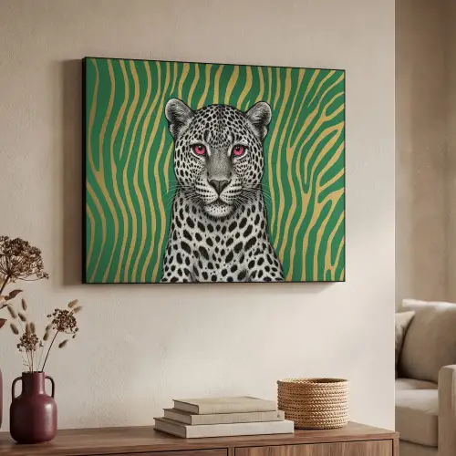 Panter - Zebrapatroon - Groen Textielframe zwart klein -sfeer3