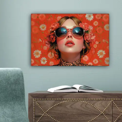 Vrouw - Kleurrijk - Dierenprint - Bloemen canvas 2cm klein -sfeer4