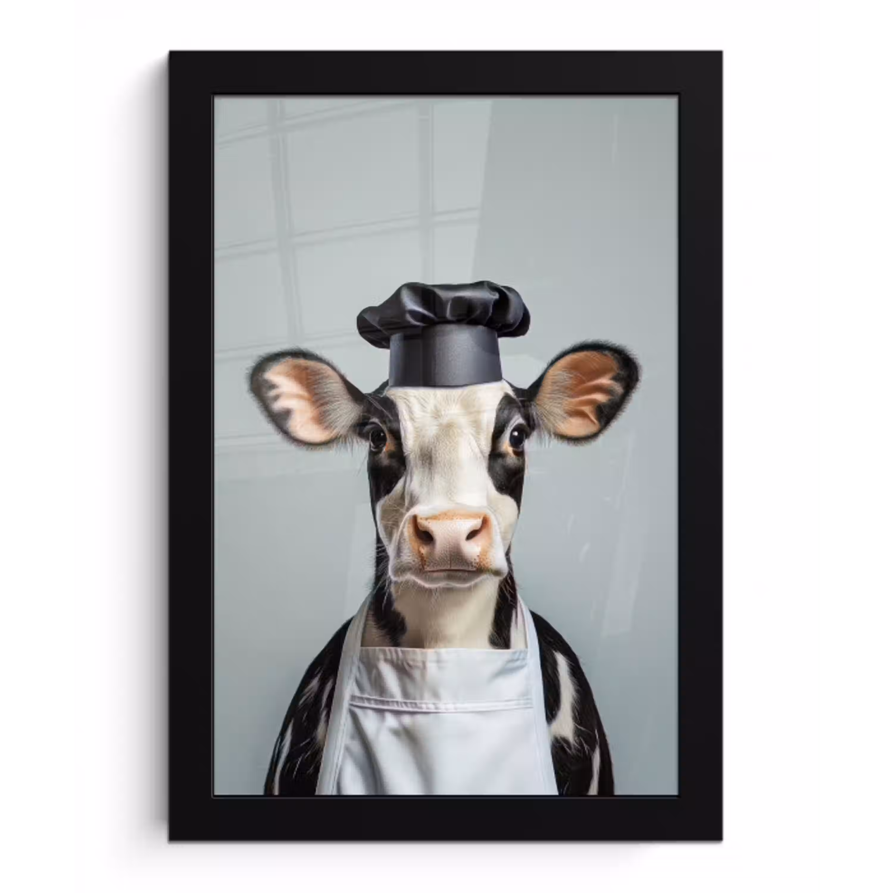 Koe - Zwart - Wit - Kok fotolijst zwart zonder passe partout klein -3d