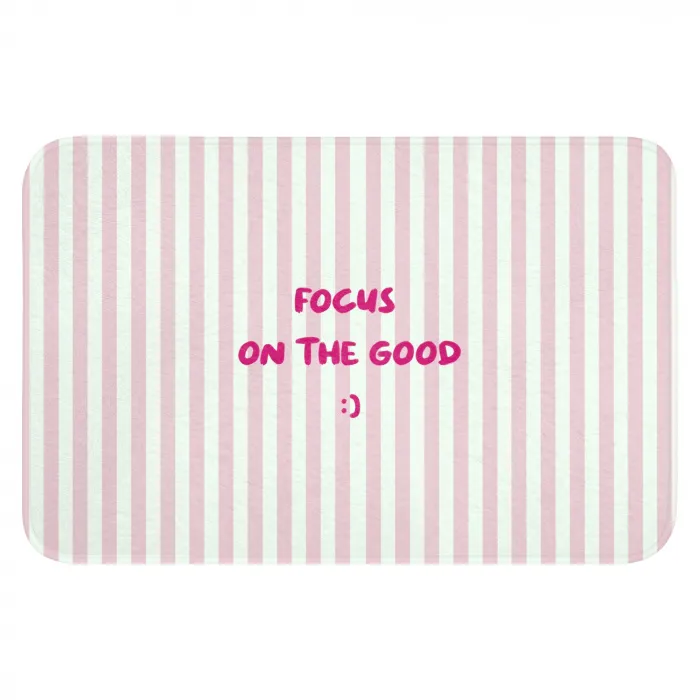 Focus on the good - Strepen - Roze - Smiley Badmat klein -3d
