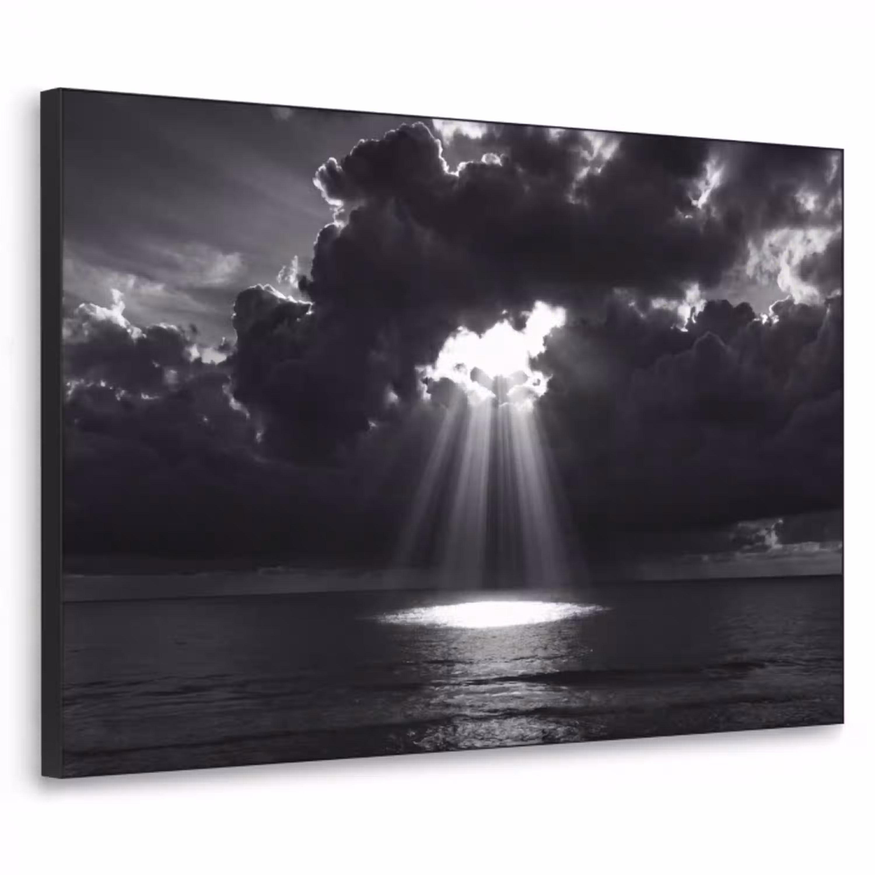 Licht - Wolken - Zee - Zwart-wit - Natuur Textielframe zwart klein -3d