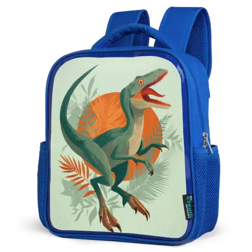 Dino - Bladeren - Grafisch - Groen Kinderrugzak - Blauw middel -schuin