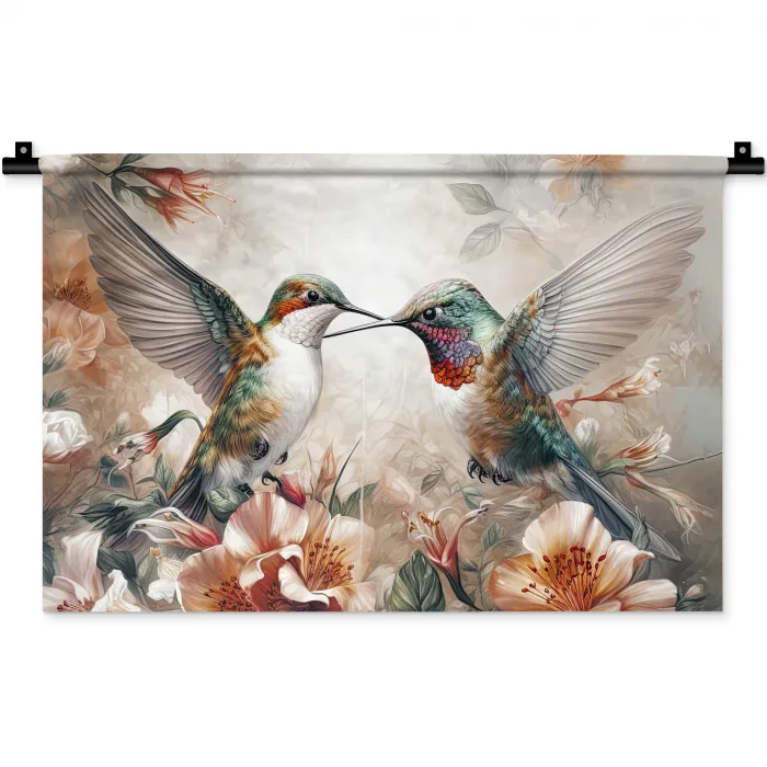 Kolibrie - Vogels - Bloemen - Natuur Wandkleed katoen klein -zz3d