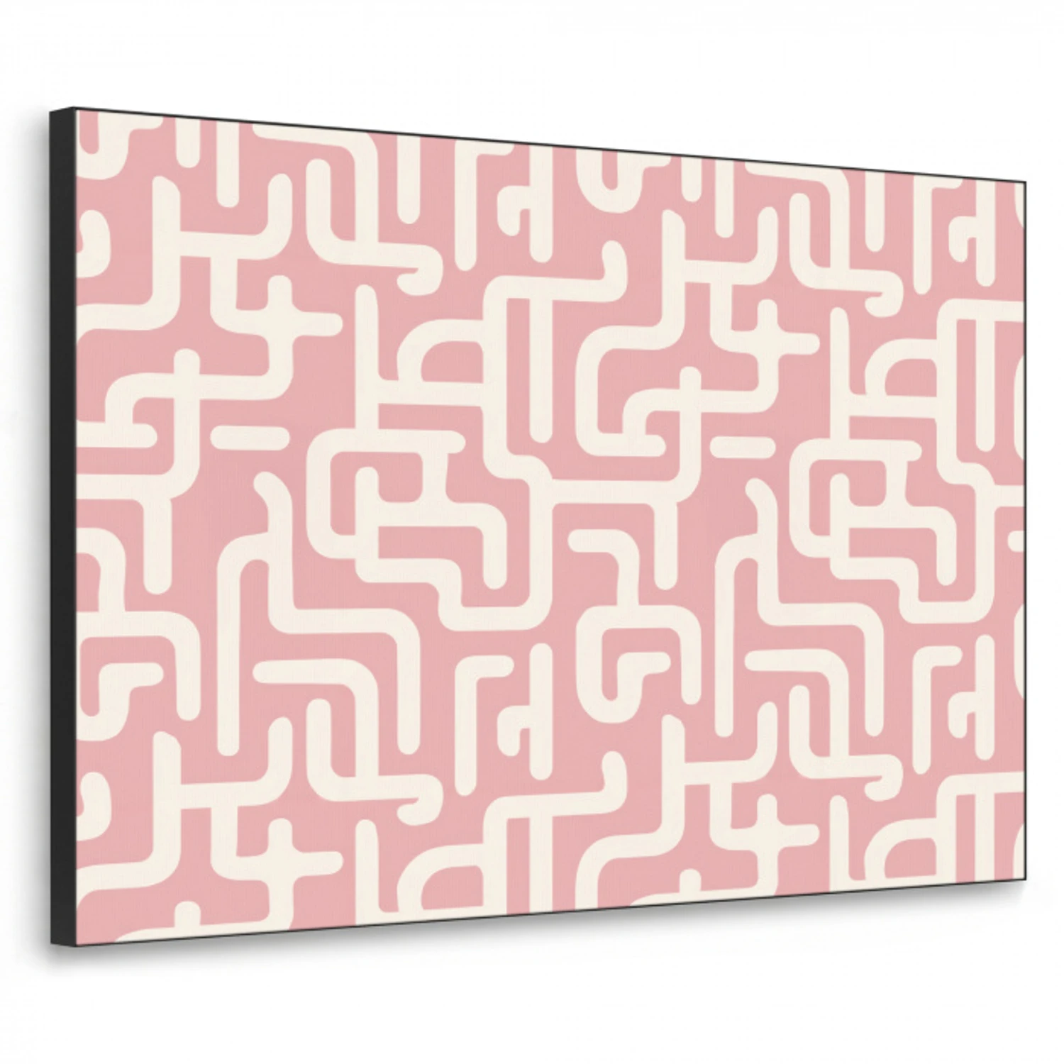 Doolhofpatroon - Roze - Wit - Abstract Textielframe zwart klein 947 -3d
