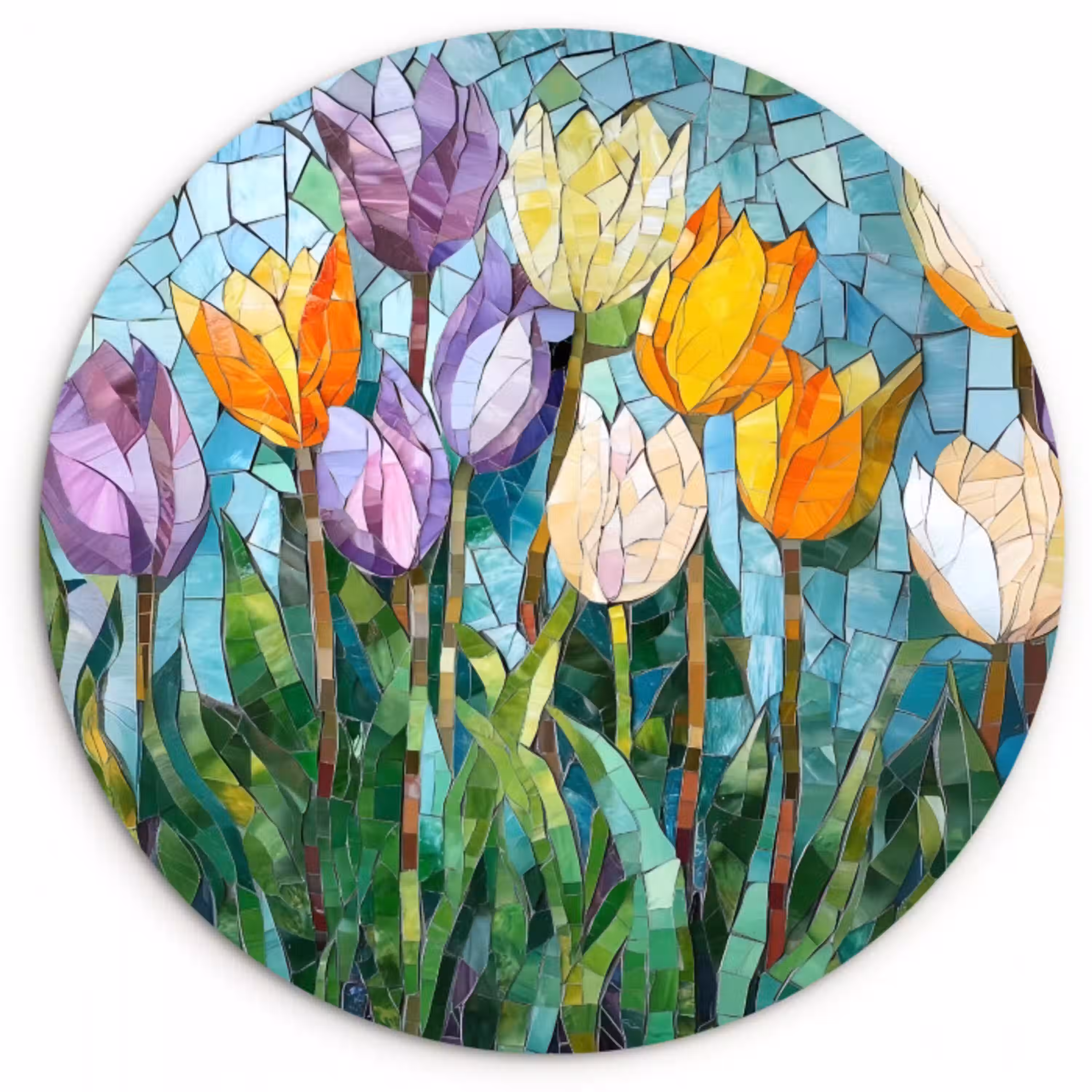Mozaïek - Veld - Tulpen - Kleurrijk Wandcirkel plexiglas klein -3d