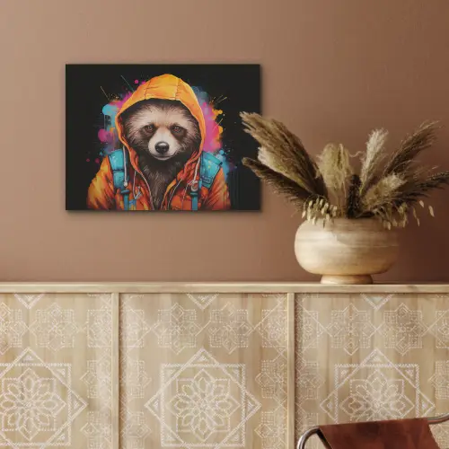 Graffiti - Wasbeer - Jas - Zwart PET vilt klein -sfeer4
