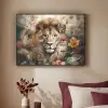Leeuw - Wilde dieren - Planten - Natuur - Bloemen Textielframe zwart klein -sfeer1
