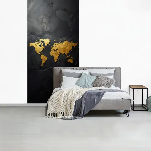 Wereldkaart - Goud - Steen fotobehang vinyl groot -slaapkamer