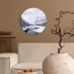 Sneeuwlandschap - Bergen - Rivier - Winter Wandcirkel kunststof plaat 5mm dik klein -sfeer1