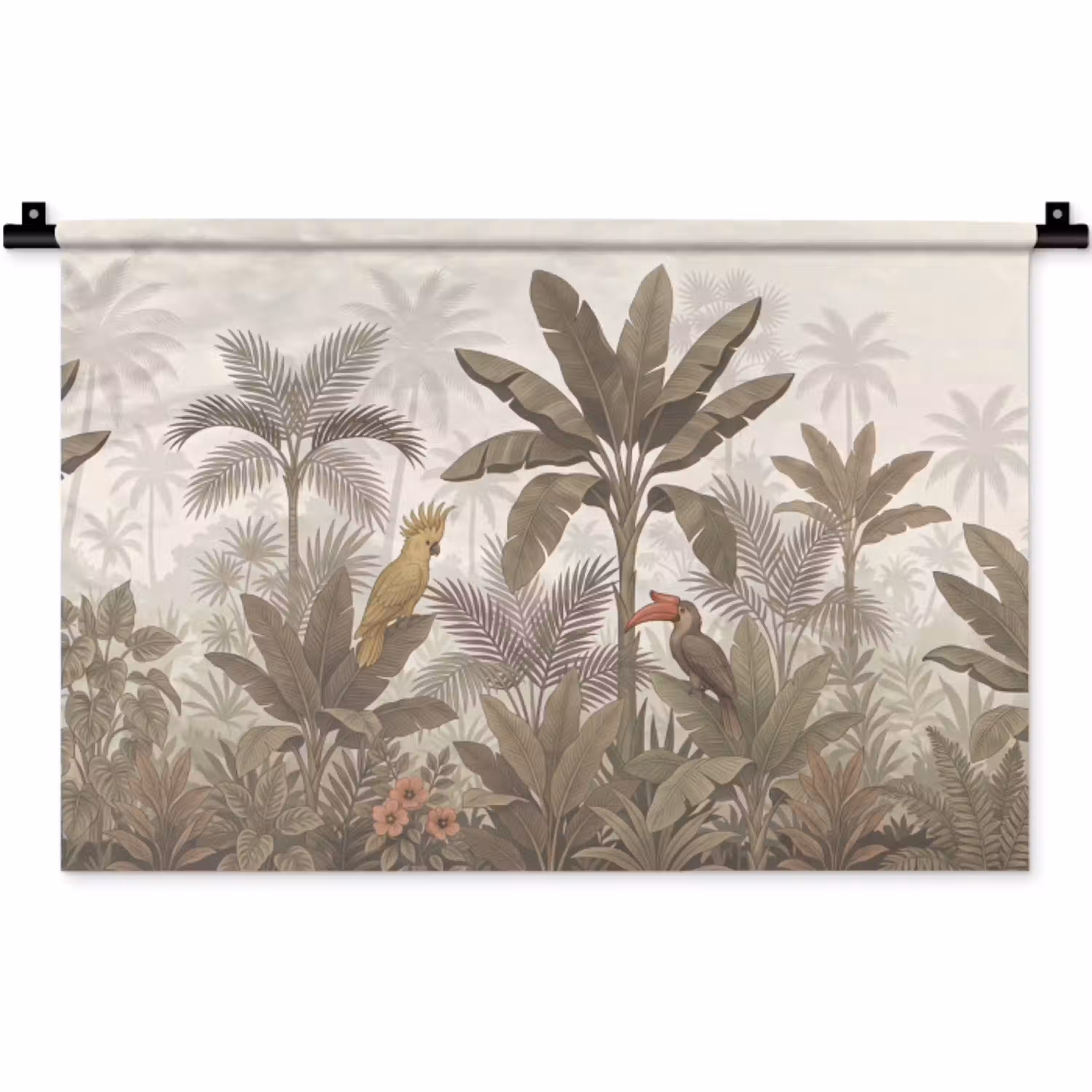 Vogel - Jungle - Tropisch - Illustratie - Groen Wandkleed katoen klein -zz3d