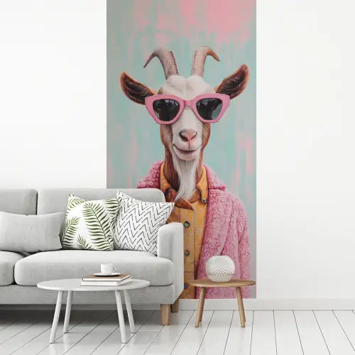 Zonnebril - Roze - Geit - Horen fotobehang vinyl groot -woonkamer
