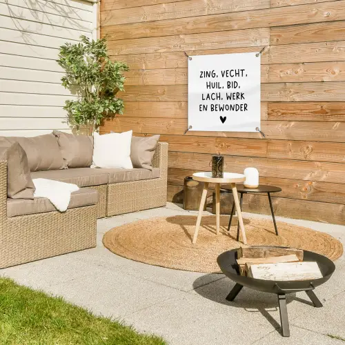 Quotes - Zing vecht huil bid lach werk en bewonder - Spreuken - Ramses Shaffy tuinposter los doek klein -sfeer4