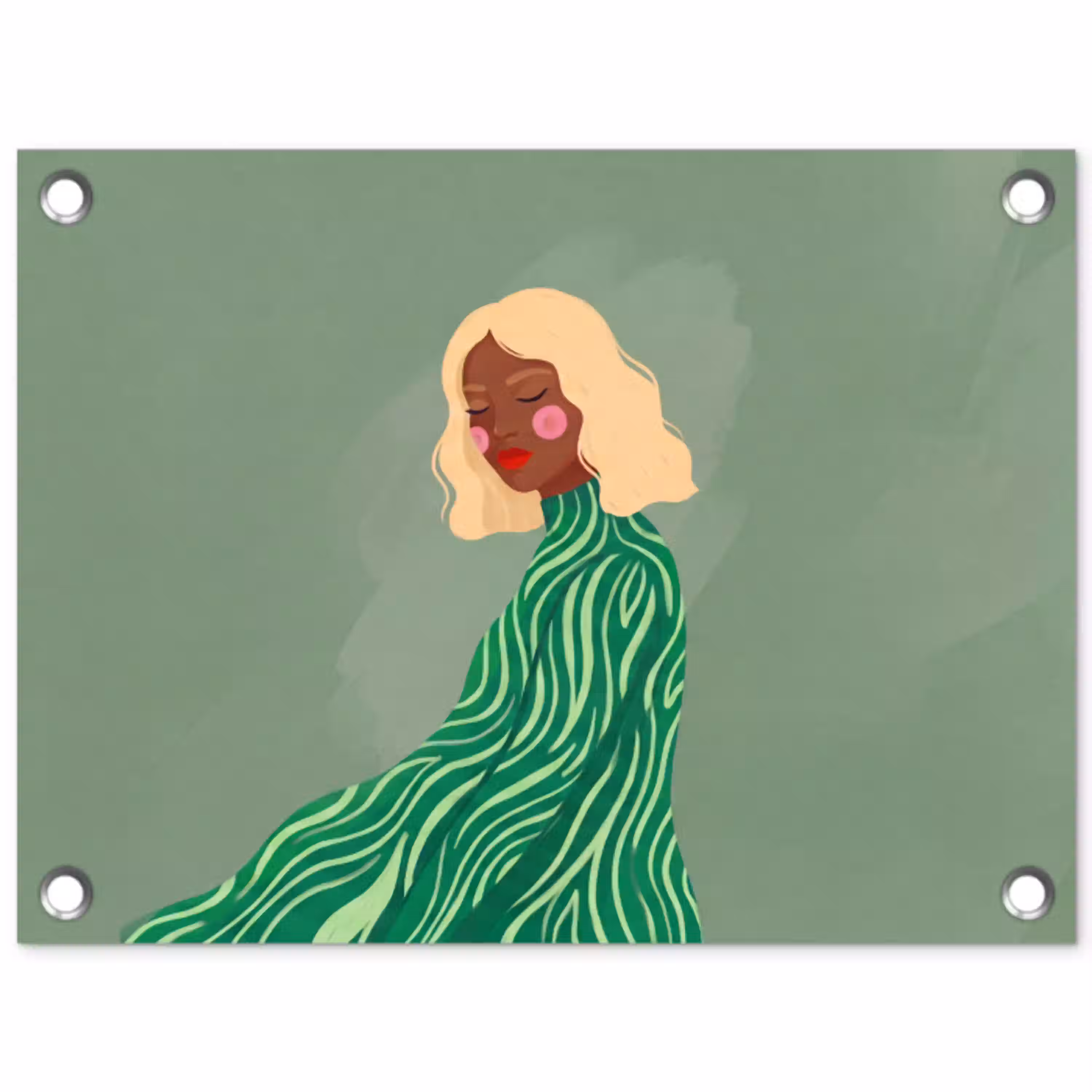 Vrouw - Portret - Illustratie - Modern - Groen tuinposter los doek klein -3d