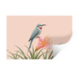 Vogel - Bloem - Natuur - Roze Muursticker klein -3d