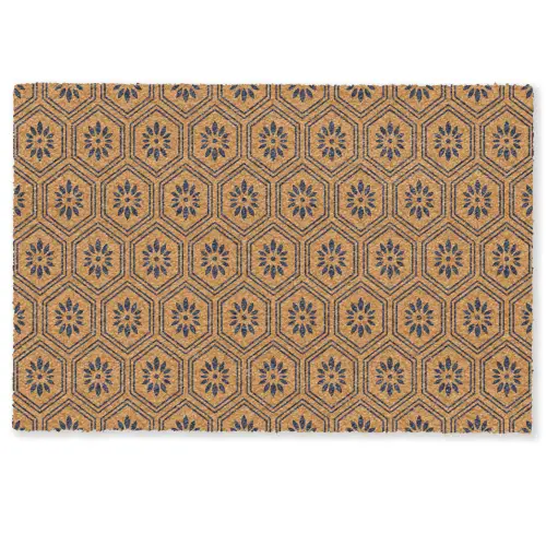 Okergeel - Patroon - Bloem - Donkerblauw Deurmat klein 898 -zkaufland3d
