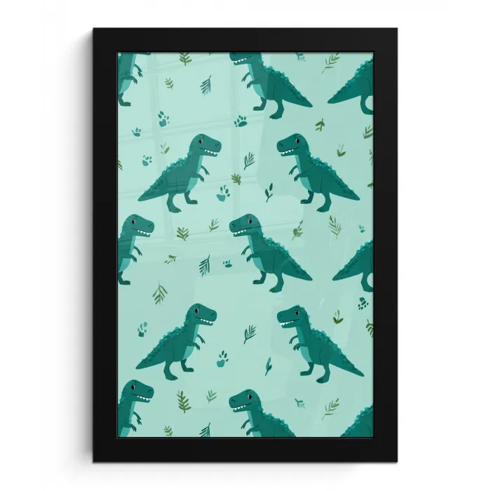 Donkergroen - Dinosaurussen - Afdrukken - Bladeren fotolijst zwart zonder passe partout klein -3d